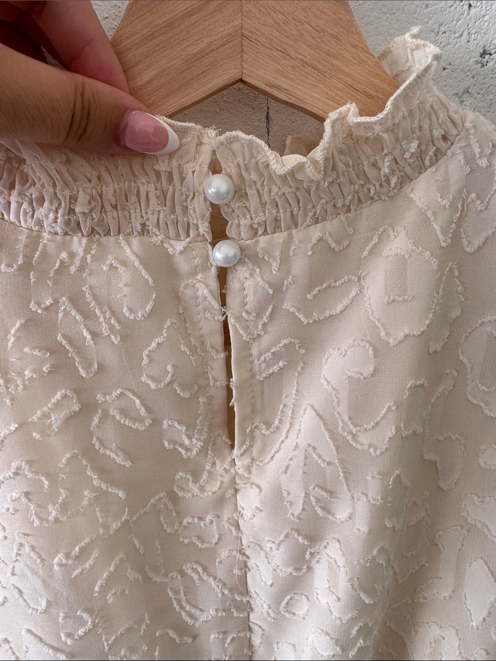 Boho Smocked Mock Neck ruffle hem mini Dress - Cream - Picture 7 of 10